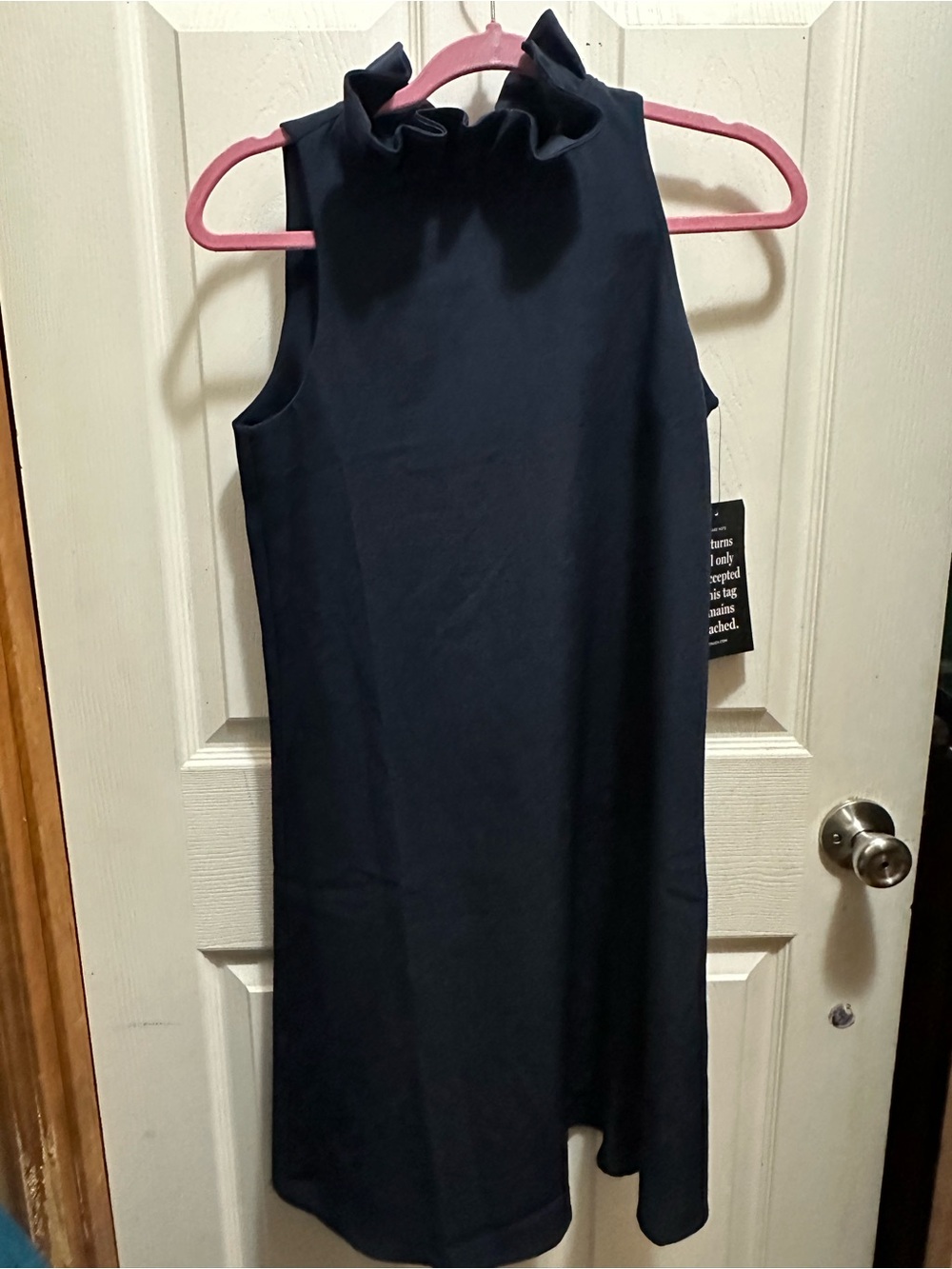 Tuckernuck Navy Ruffle-Neck Sleeveless Shift Dress